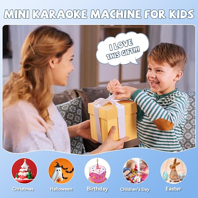 Mini Karaoke Machine with 2 Wireless Microphone for Kids Girls & Boys - Portable Bluetooth Speaker Kids Gifts for Girls Ages 4-12 Year Old Black Monster Style