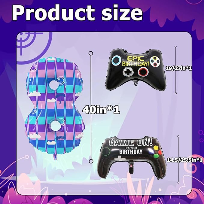 Video Game Theme Birthday Party Number Balloons Piñata Gaming Party Decor Balloons Large Number Balloons for Kids Battle Boys Birthday Party Decoration Supplies(Number 8 Set)