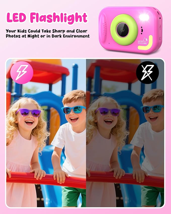 Waterproof Kids Camera, Underwater Camera for Kids 1080P Digital Video Camcorder with 2.4” Display, 32GB TF Card, Emergency LED Flash, Diving Swimming Beach Pool Toys for 3-12 Years Old Girls, Pink
