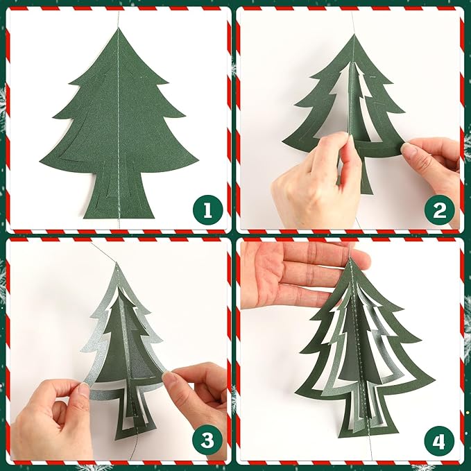 MARFOREVER 41 Ft Christmas Tree Paper Streamers Green Christmas Decorations 3D Xmas Pine Tree Hanging Swirls Banner for Xmas New Year Winter Holiday Home Wall Indoor Party Decor