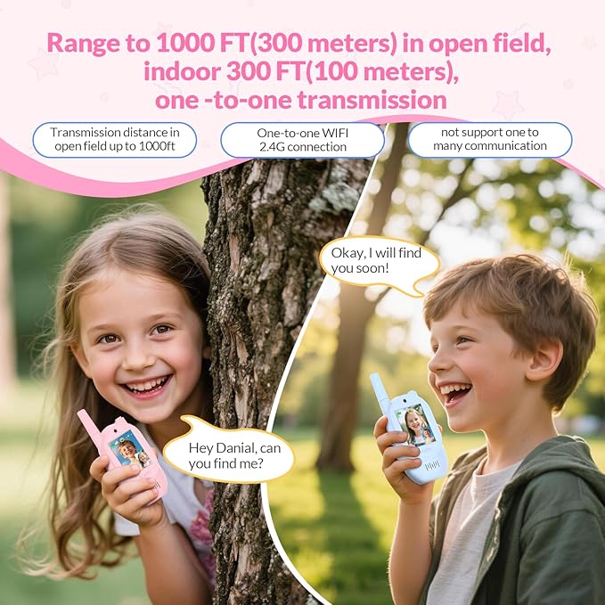 Mafiti Video Walkie Talkies for Kids 2 Pack Rechargeable 1000 Feets Long Range Toddler Toys Birthday Gifts for 3 4 5 6 7 8 Year Old Boys Girls (Blue+Pink)