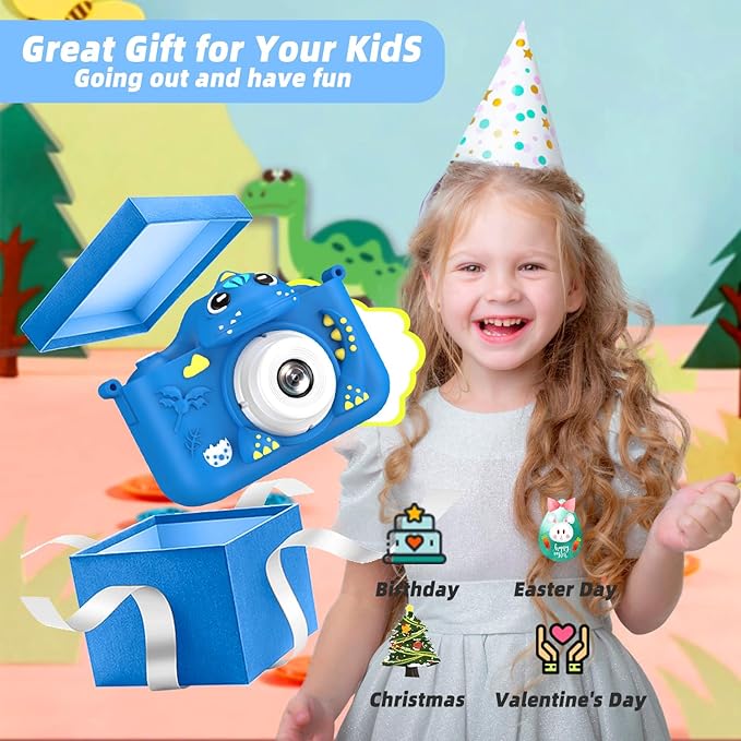 Kids Camera for Girls Boys Toddlers Childrens Age 3-8 Digital Selfie with 64GB Card for Son Daughter Grandson Granddaughter Christmas Birthday Gifts