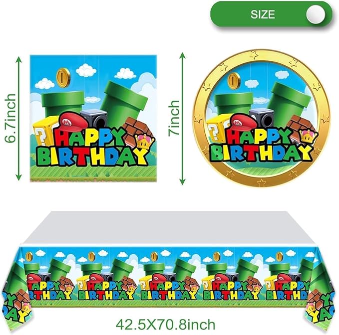 FOR Mario Party Tableware, 20 Plates and 20 Napkins and Tablecloth71 '' x 42 ''Super Bros Birthday Party Decorate Supplies