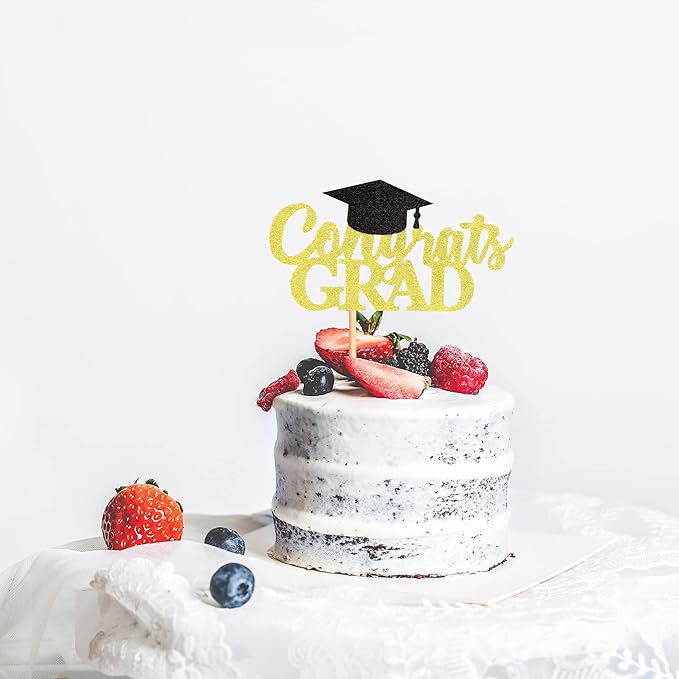 Gold Glitter 2026 Congrates Grad Cake Topper Congrats Grad Cap Cake Picks Graduation Food Picks for Graduate Party Decorations Supplies