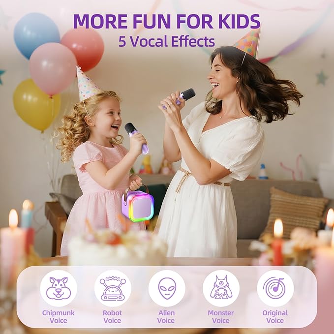 Kinglucky Mini Karaoke Machine for Kids, Top Birthday Gift Pick for Girls Ages 3, 4, 5, 6, 7, 8, 9, 10, 11, 12 Years Old, Kids' Personal Video Players Accessories with 2 Mics Valentine Kid Gift Purple