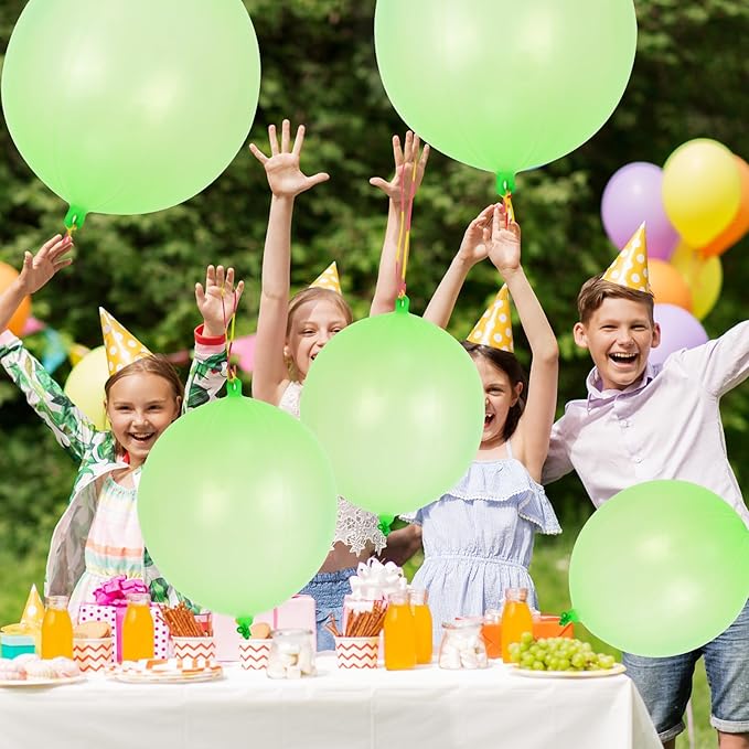 24 Pcs Green Punch Balloons Bounce with Rubber Band Handle Punching Balloon Heavy Duty for Birthday party favors, Kids (Green)
