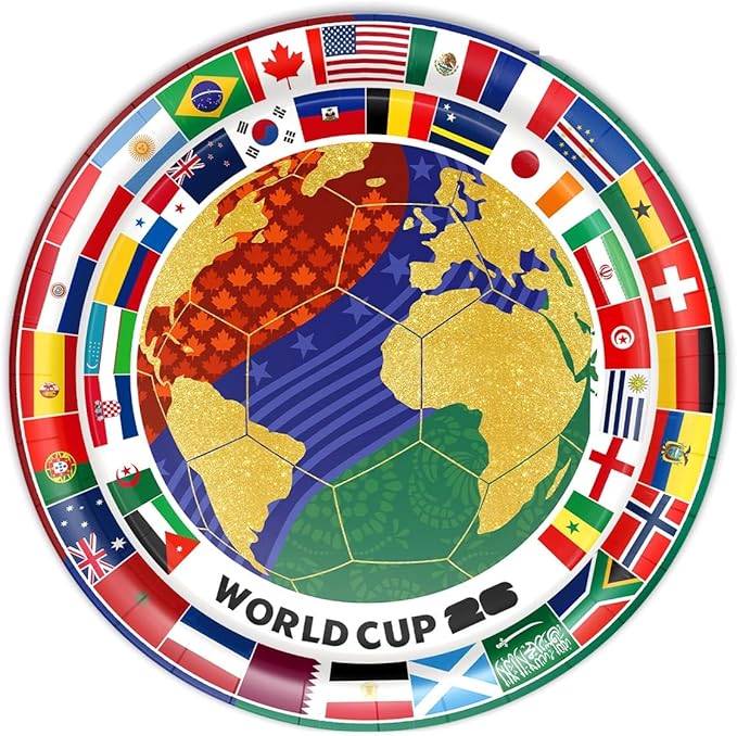 20 Count 9 Inch Disposable Party Plates,World Cup 2026 Theme Plate Set International Flags Heavy Duty Paper Plates, Global Soccer Celebration Supplies for Watch Party, Tournament