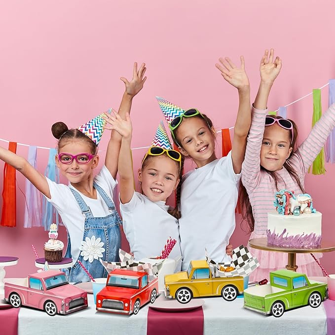 24 Pcs Classic Car Party Food Boxes Race Car Birthday Party Supplies Kids Trucks Food Box Tray with Snack and Waxed Paper Food Liners Table Centerpiece for Boys Girls Car Party Favors Decorations