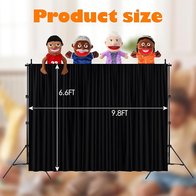 Classroom Puppet Stage, 6.6x9.8FT Portable Tripod Puppet Theater Portable Stage for School, Church, Equipped with Two Tripods, Crossbars, Curtains and Carrying Bags（Doll not Included）
