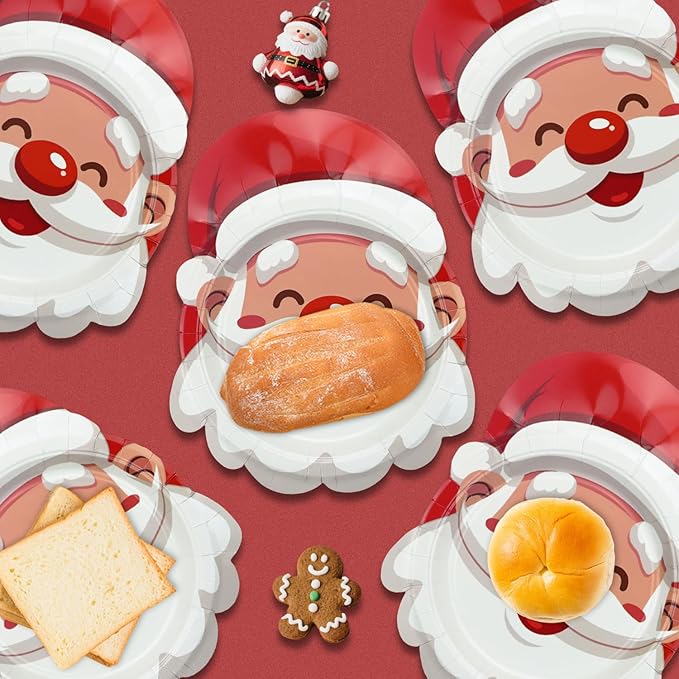 Christmas Plates, 60 Pcs Santa Paper Plates for Merry Christmas Decorations Xmas Winter Holiday Party Supplies