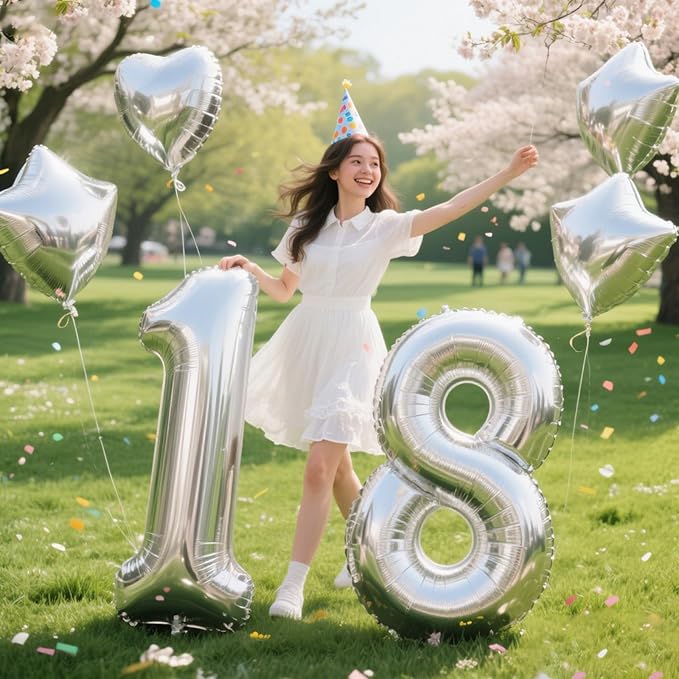 40 Inch Silver 1 Number Balloons Giant number balloons 1 11 12 13 14 15 21st Balloons Silver Birthday Balloons 14th Birthday Anniversary Party Decorations Supplies