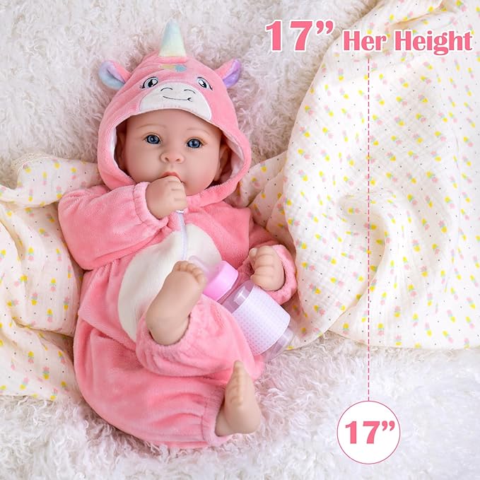 UOFTKIZ Baby Dolls - 17 Inches Real Life Girl Dolls with Soft Body, Gift for Kids 3+, Grandparents, New-Parents