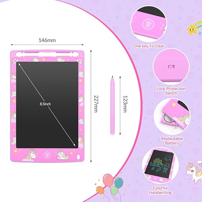 Mafiti LCD Writing Tablet 8.5 Inch Electronic Writing Drawing Pads Portable Doodle Board Gifts for Kids Toys for Girls Pink