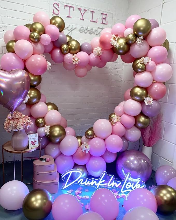 Metallic Hot Pink Magenta Purple Bonfetti Balloons - 12 Inch Pink Heart Balloons for Girls Princess Happy Birthday Party Decorations Baby Shower