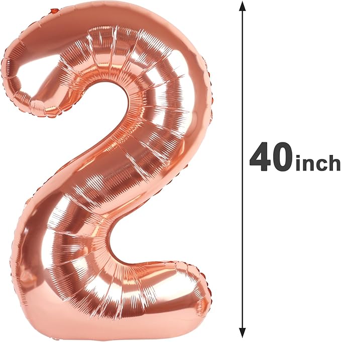 Rose Gold 40 Inch Big Number Balloon Birthday Decoration, Number 2 Helium Balloon 12 20 22 23 24 26 2025 New Years Celebration, Boy Girl Baby Anniversary Party Graduations Supplies Decorations