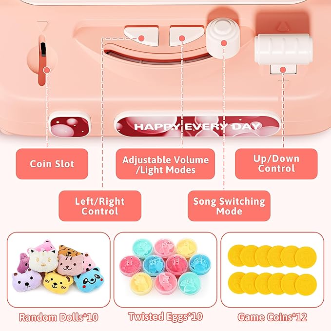 Claw Machine for Kids, Mini Vending Machines with Music Candy Grabber Prize Dispenser Toys for Girls Boys Age 3 4 5 6, Pink Electronic Claw Game Machine for Party Birthday Chirstmas Gifts (Rabbit)