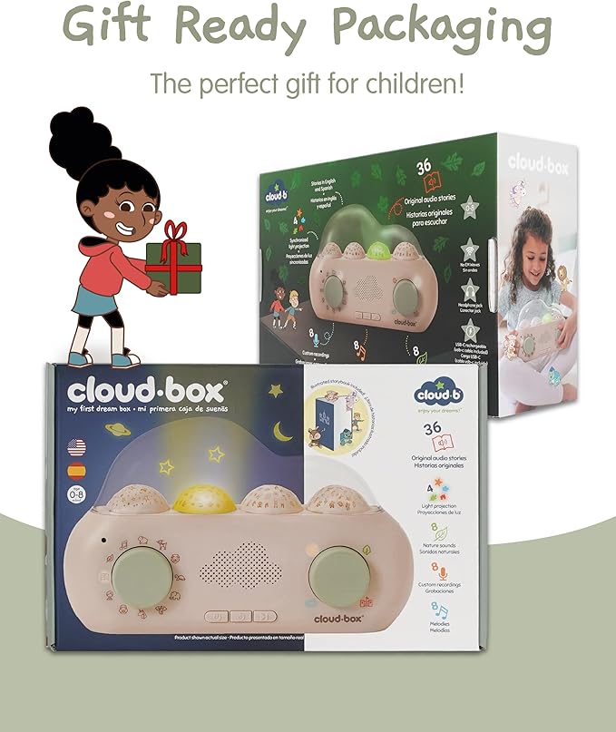 Cloudb Cloudbox Storytime Audio Story Books Toy Gift for Toddlers Kids Girls Boys | English/Spanish Voice Record Storyteller | 36 Stories, 8 Melodies, Star Projector Night Light White Noise Dreambox