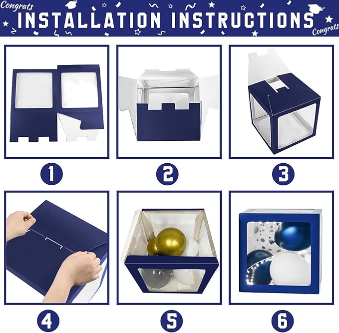 Navy Blue Graduation Decorations Class of 2026 - Balloons Boxes with Letters 2026 GRAD So Proud of You - Complete Party Supplies for High School & College Celebrations