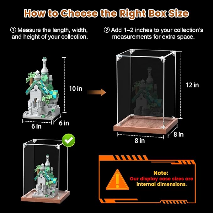 Acrylic Display Case for Collectibles Assemble Clear Acrylic Boxes for Display Lego Action Figures Doll Hobby Toys, Wood, 5.5 x 5.5 x 9.5 inches