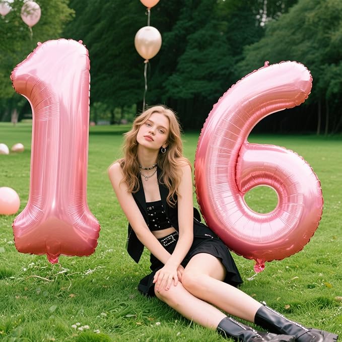 40 Inch Pearlescent Pink Balloon Number 6 Balloon,6 Foil Mylar Helium Large Digital Balloon Birthday Numbers Jumbo Balloons 16th or 61st Anniversary Party Decorations Supplies