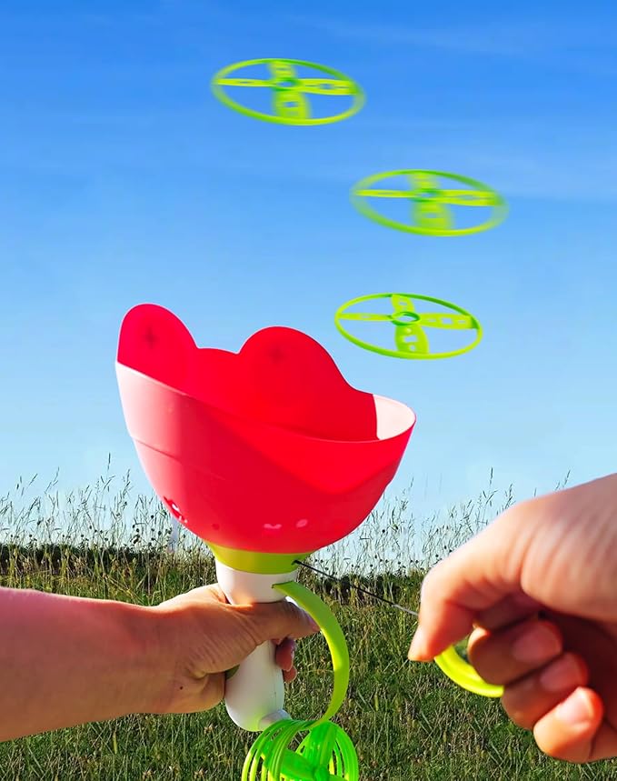 Disc Launcher Toy Kids Yard Flying Spinner Fairy Hover Helicopter Propeller Toy Outdoor Capture Catching Chasing Game Gift for Boy Girl Age 4 5 6 7 8 9 10 (red, 1 Pack)