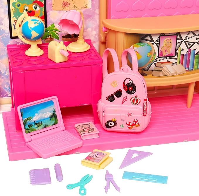ENOCHT 19 Pcs Girl Doll School Accessories Backpack Mini Desk Lamp Laptop Mini Globe Glasses and Headset for 11.5 Inch Doll School Playset