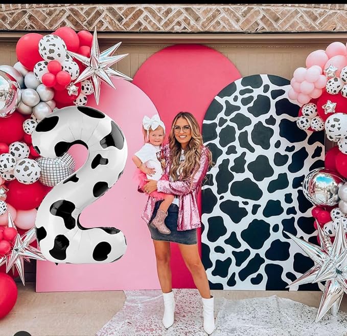 Cow Print Number Balloon Birthday Decorations, 40 inch Number balloon 0-9(Zero-Nine), Cow Balloon for Farm Birthday Party Supplies, Cow Themed birthday party Decorations (Number 2)
