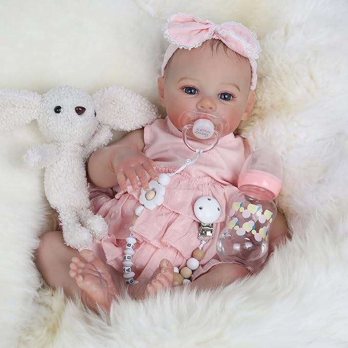 Realistic Reborn Baby Dolls - 18 Inch Lifelike Newborn Real Life Baby Dolls Girl with Soft Weighted Body, Real Baby Doll Gift Set for Kids Age 3+,Dress