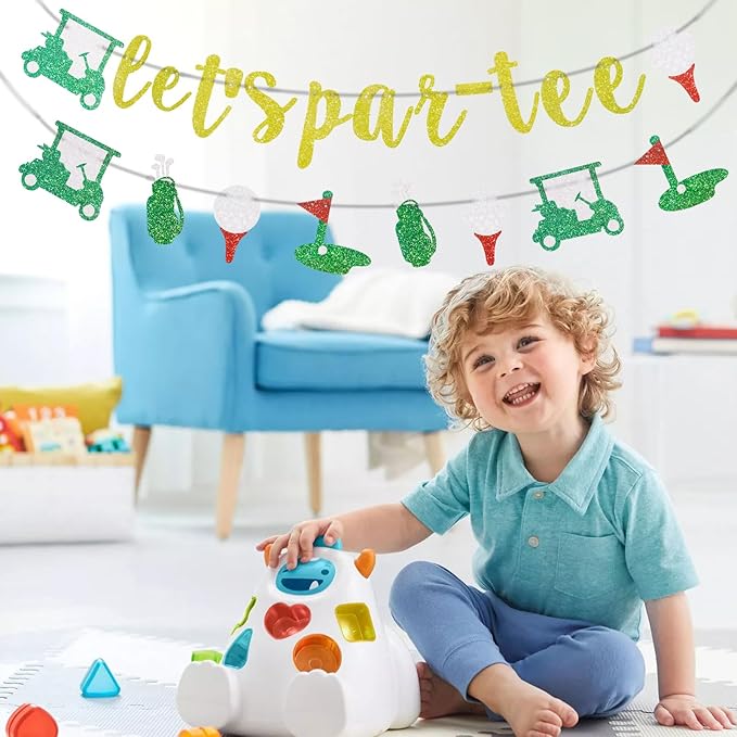 MEMOVAN Golf Birthday Banner Garland Let's Par-Tee Banner Golf Theme Retirement Banners Golfer Happy Birthday Garland for Golfer Lover Men Sports Par-Tee Time Party