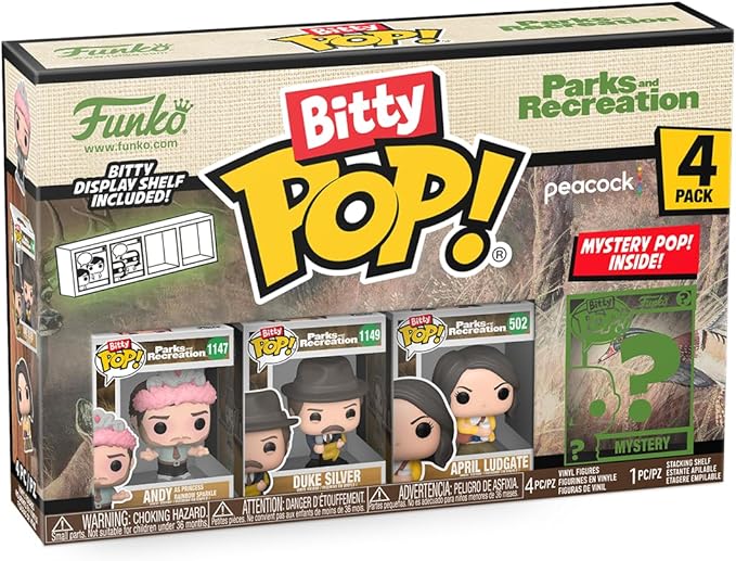 Funko Bitty POP! Parks & Recreation - 4 Pack - Bitty POP! Andy As Princess Rainbow Sparkle, Bitty POP! Duke Silver, Bitty POP! April Ludgate, and a Mystery Bitty POP! Figure - 0.9 Inch (2.2 Cm)