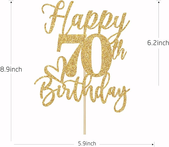 Happy 70th Birthday Cake Topper, 70th Birthday Cake Decorations, Cheers to 70 Years, 70 and Fabulous, 70th Birthday Party Decorations Gold Glitter