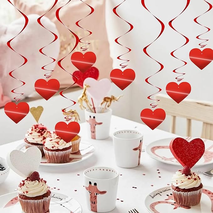 BEISHIDA Happy Valentine's Day Hanging Swirls Valentine's Decorations Red Heart Hanging Ornament Decoration Wedding Anniversary Engagement Proposal Party Supplies Romantic Party Decorations Pack of 15