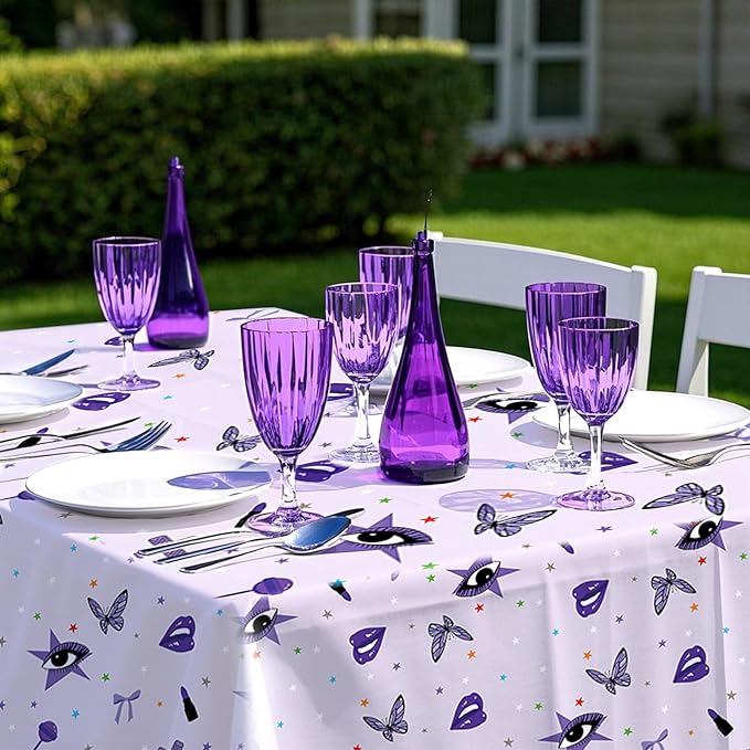 Grencian 3Pcs Purple Pop Music Tablecloth Table Cover Plastic Rectangle Table Cloth Music Theme Party Decorations for Girls Vocalist Tour Concert Fans Gathering Party Supplies 54" x 108"
