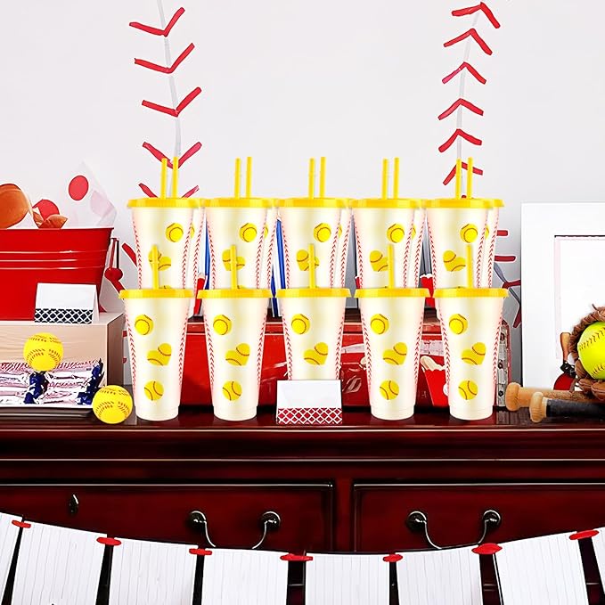 Hxezoc 16 Pieces Softball Plastic Cups Reusable Party Plastic Cups 24 oz Sports Party Gifts for Softball Game Sport Birthday Party Decoration Supplies