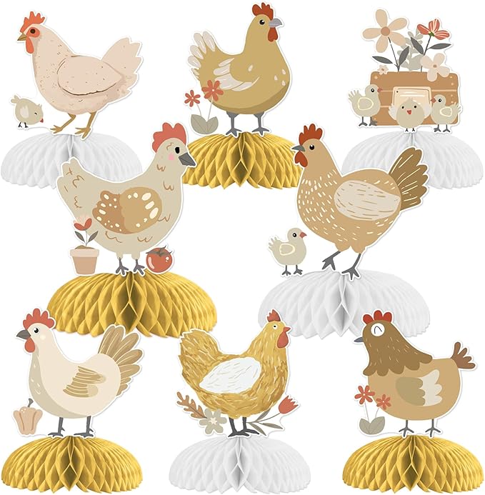 Chicken Party Decorations Chicken Birthday Table Decor 8pcs Chick Honeycomb Centerpieces Boho Rooster Hen Party Decor Farm Animal Walking Animal Chick Barnyard Baby Shower Gender Reveal Party Supplies