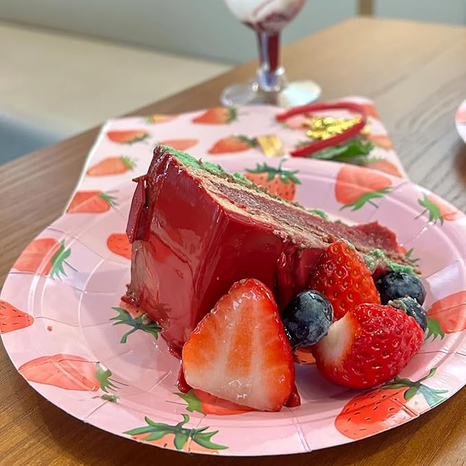 MaitianGuyou Strawberry Disposable Party Plates,40-Pack Paper Plates for Birthday, Party, Retirement,Appetizer,Wedding Bridal Baby Shower(Strawberry 3#, 9 Inch)