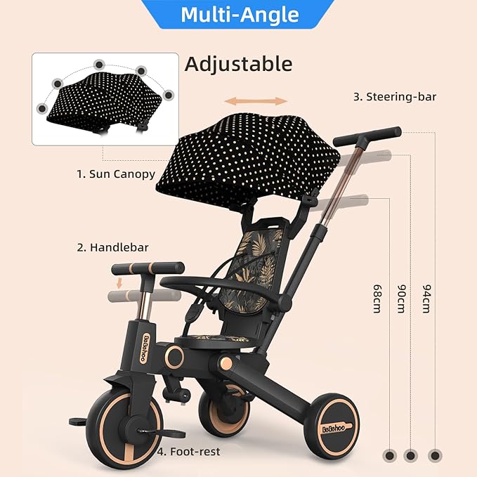 Tricycle Stroller for Toddler,Foldable Baby Tricycle,Kids Balance Bike with Push Handle,Toddlers Stroller Bike with 1 to 5 Years,7-in-1 Push Tricycle Bike for Kids(Gold)