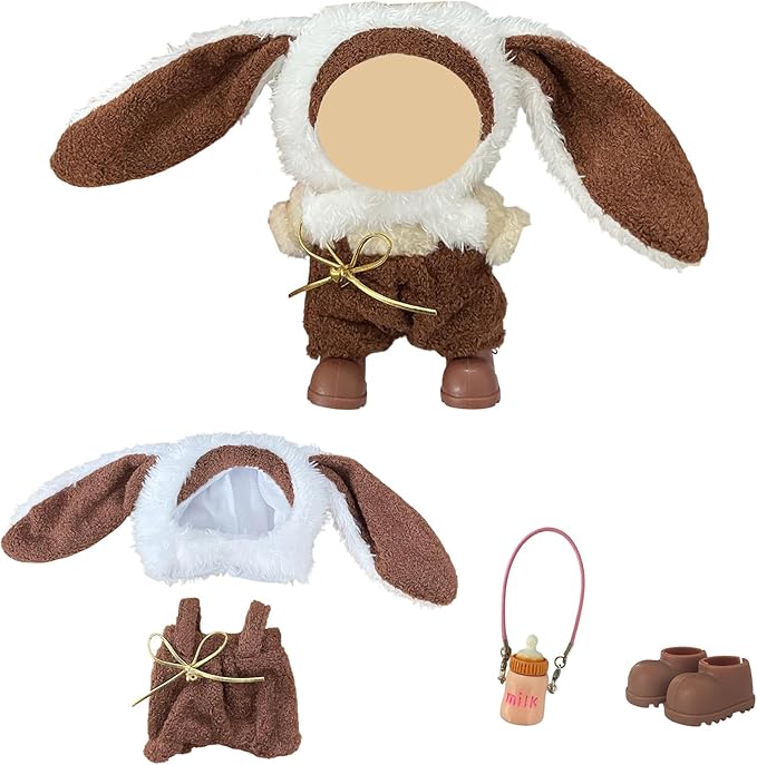 3PCS Animal Costume Outfits for 17cm Dolls, Include Blue Penguin, Brown Rabbit, and Festive Clown Clothes with Shoes and Mini Bottle, Cute Dress Up Accessories, (No Dolls)