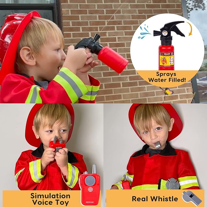 Liberry Fireman Costume for Kids 3 4 5 Years Old, Firefighter Tools with Fire Extinguisher, Pretend Play Toy Gift for Toddler Boys & Girls