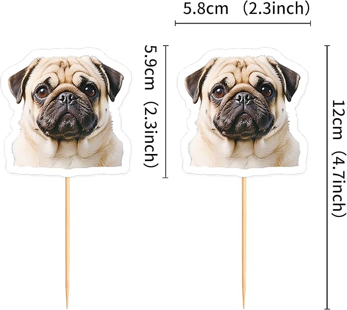 Ercadio 24 Pcs Pet Dog Puppy Cupcake Toppers Dog Themed Birthday Party Supplies Cute Pugs Puppy Birthday Party Baby Shower Party Cake Decorations