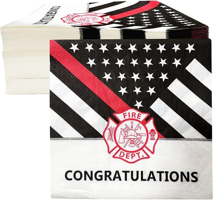 50 Pcs Firefighter Theme Napkins, Firefighter Fireman Graduation Party Retirement Party Birthday Party Supplies,Firefighter Appreciation