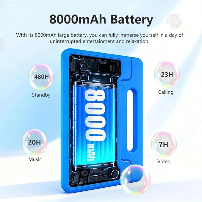 Kids Tablet 11 inch Android 15 20GB + 128GB Octa-Core 8000mAh Todder Tablet with Drop-Proof Case, Parental Control, WiFi 6 and Bluetooth, Blue
