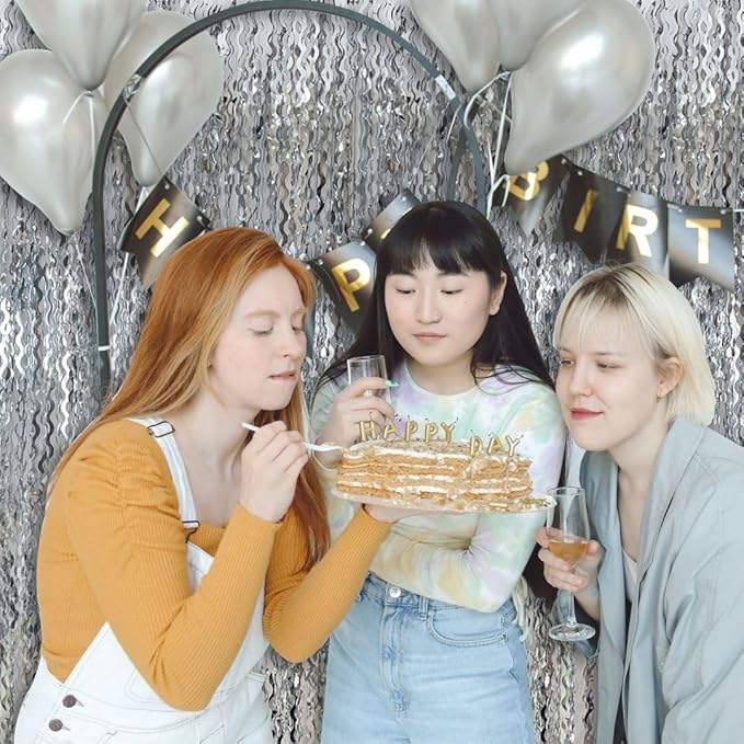 Silver Birthday Party Decorations 10pcs Silver Streamers Foil Fringe Backdrop Curtains Photo Booth Props Prom Decorations for Bachelorette, Engagement, Disco Party, Graduation,Wedding, Anniversary