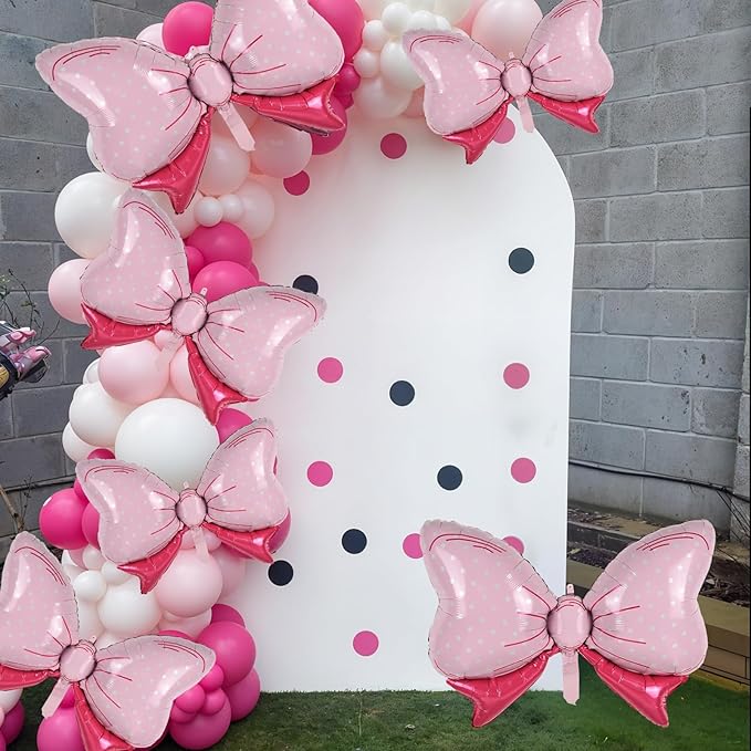 Pink Bow Balloons Different Sizes, Pink Mouse Birthday Decorations Large Polka Dot Bow Foil Mylar Balloons for Girls Kids Cartoon Mouse Theme Oh Twodles Birthday Baby Shower Gender Reveal Party