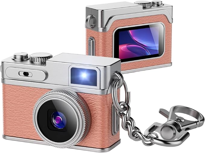 1080P HD Tiny Retro Keychain Digital Camera, with 32GB SD Card & OTG Adapter & Card Reader, 0.96" Screen Vintage Compact Micro Pocket Camera for Travel, Concert, Study Recording - (Pink)