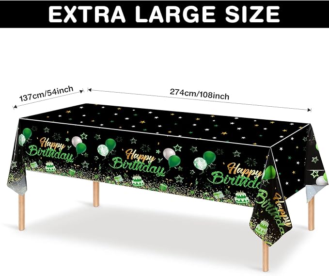Breling Birthday Party Supplies Confetti Sprinkles Happy Birthday Tablecloths Starry Table Covers for Party Decorations, 54 x 108 Inches(Green and Black,3 Pack)