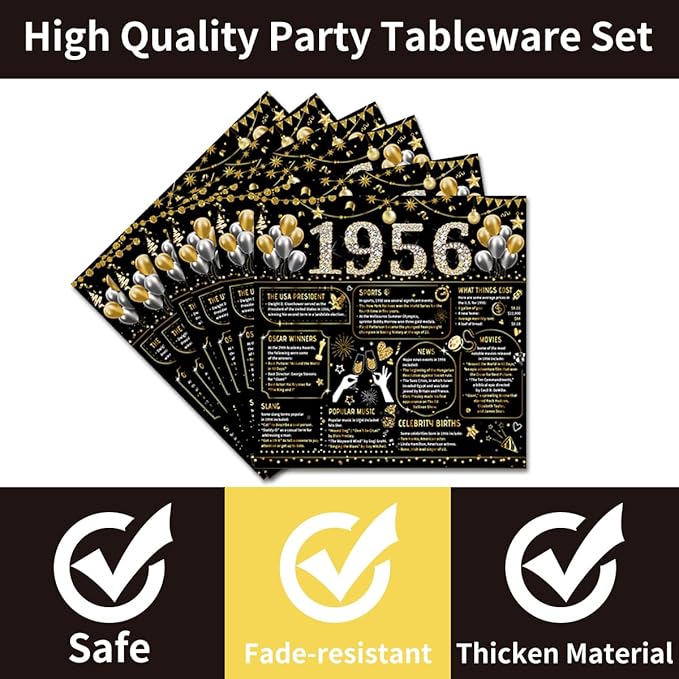 96PCS 70th Birthday Plates and Napkins Party Supplies 70th Birthday Decorations for Women Men 70th Anniversary Decorations Cheers to 70 Years Vintage Tableware Sets Serve 24 Guests