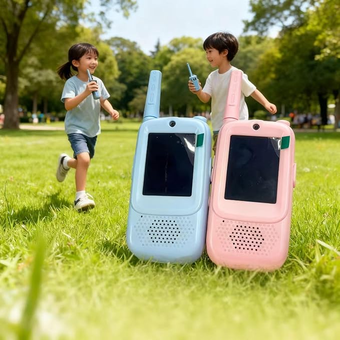 Video Walkie Talkies for Kids, 2 Pack Upgraded Battery Rechargeable Video Intercom with HD Camera Voice Changer, Long Range Gift Toys for Boys Girls Ages 3-12, Outdoor Play, Camping, Travel, Hiking