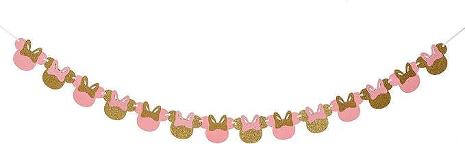 38pcs Minnie party supplies Decor Pink and Gold Minnie Paper Fans Minnie Garland Minnie Happy Birthday Banner Balloons for Girls 1st 2nd 3rd Birthday Decor