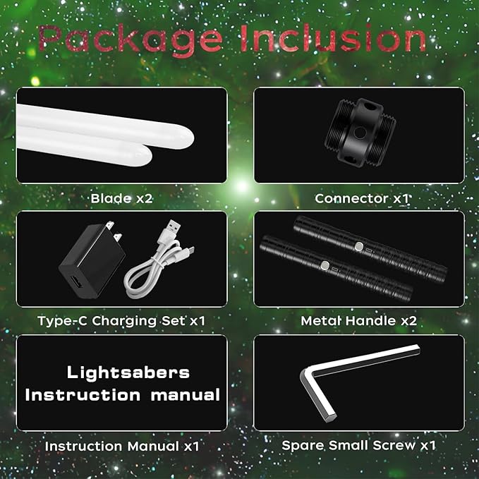 Lightsabers Metal Hilt Dueling Light Sabers RGB 16 Color, FX Sound, Doubled Blade, Rechargeable Sword for Adult Kids Birthday Thanksgiving Xmas Toys Gift Halloween Cosplay